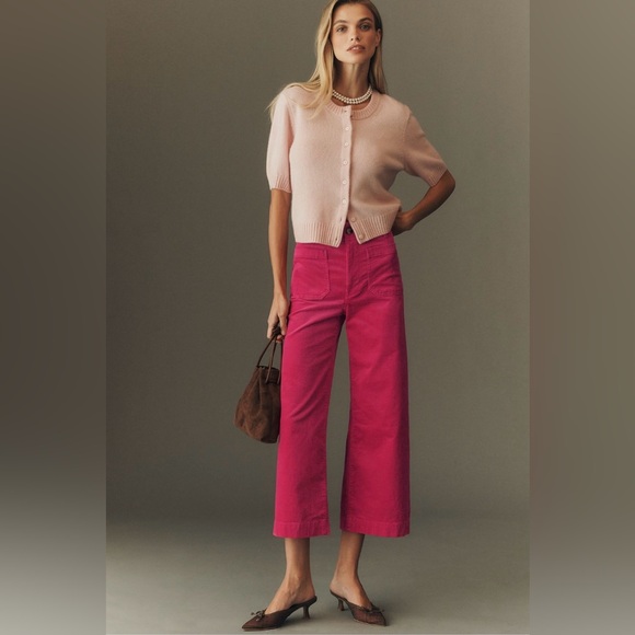 Anthropologie Pants - Anthropologie | Maeve The Colette Corduroy Crop Wide-Leg Pants | 27 | Fuchsia